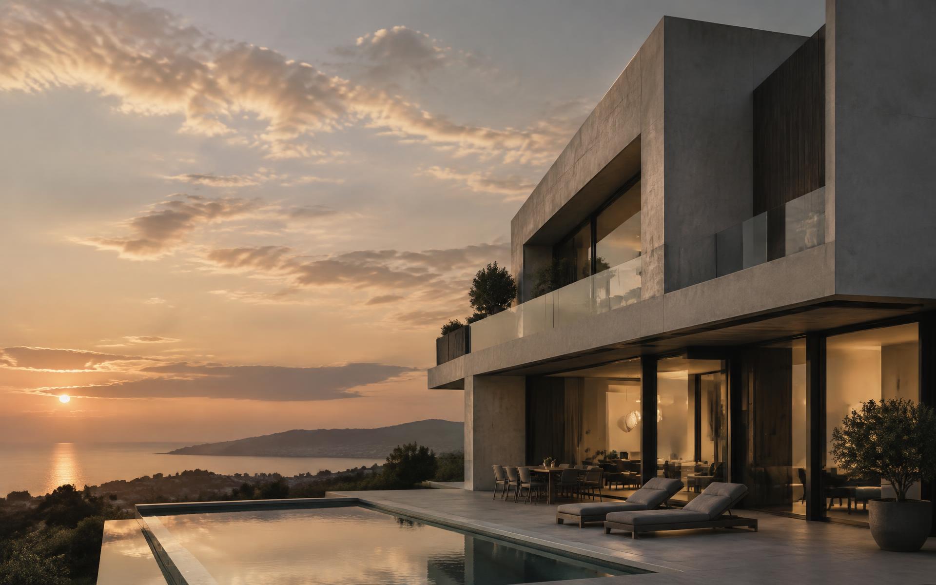 Contemporary residence in warm evening light